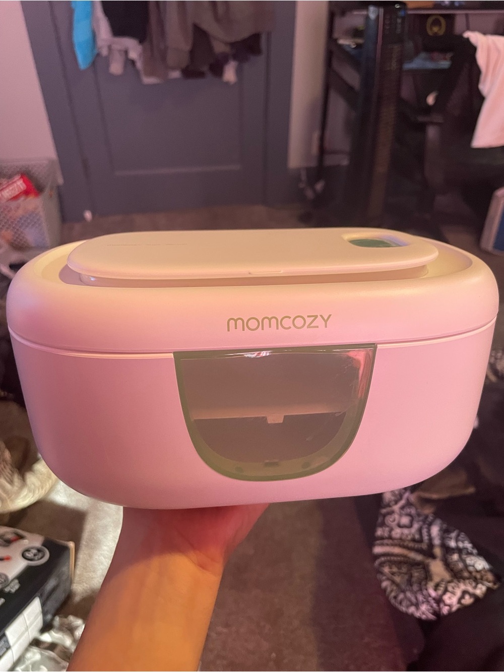 momcozy Portable Wipe Warmer in white & Mint